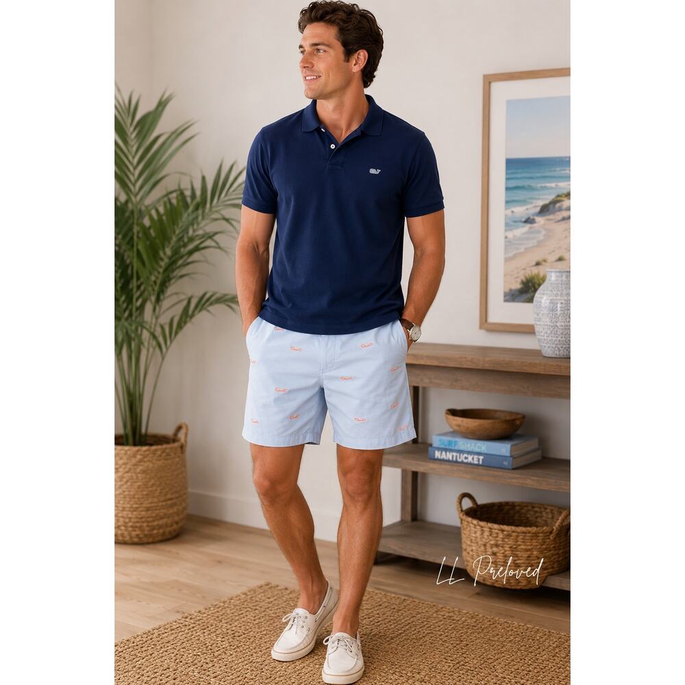 Castaway Nantucket Island Embroidered Whale Shorts Men’s Size 40 Light Blue‎